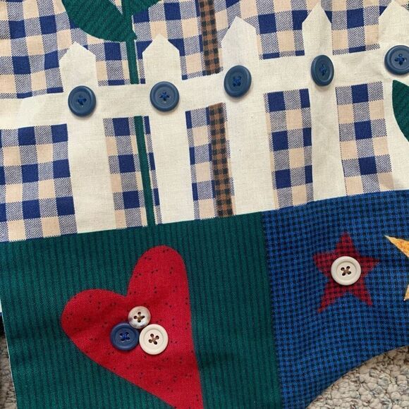 Vintage Handmade Vest Blue White Gingham Checks Sunflower Buttons Open Front - Picture 12 of 14